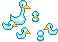 Swan, duck or goose swimming with babies.