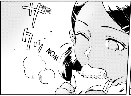 Lalah eating food cutely.