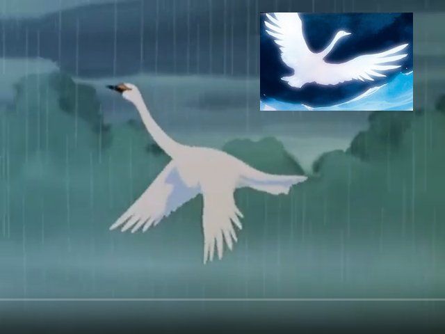 The whooper swan Lalah watched in First Gundam, with her swan form from Gundam the Origin.